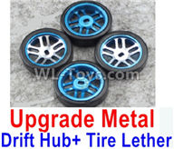 Wltoys K969 Parts-Upgrade Metal Drift Hub(4pcs) & Upgrade Drift Trie lether(4pcs)-Blue,1:28 Wltoys K696 Rc Car Spare Parts Replacement accessories,K969 On Road Drift Racing Truck Car Parts